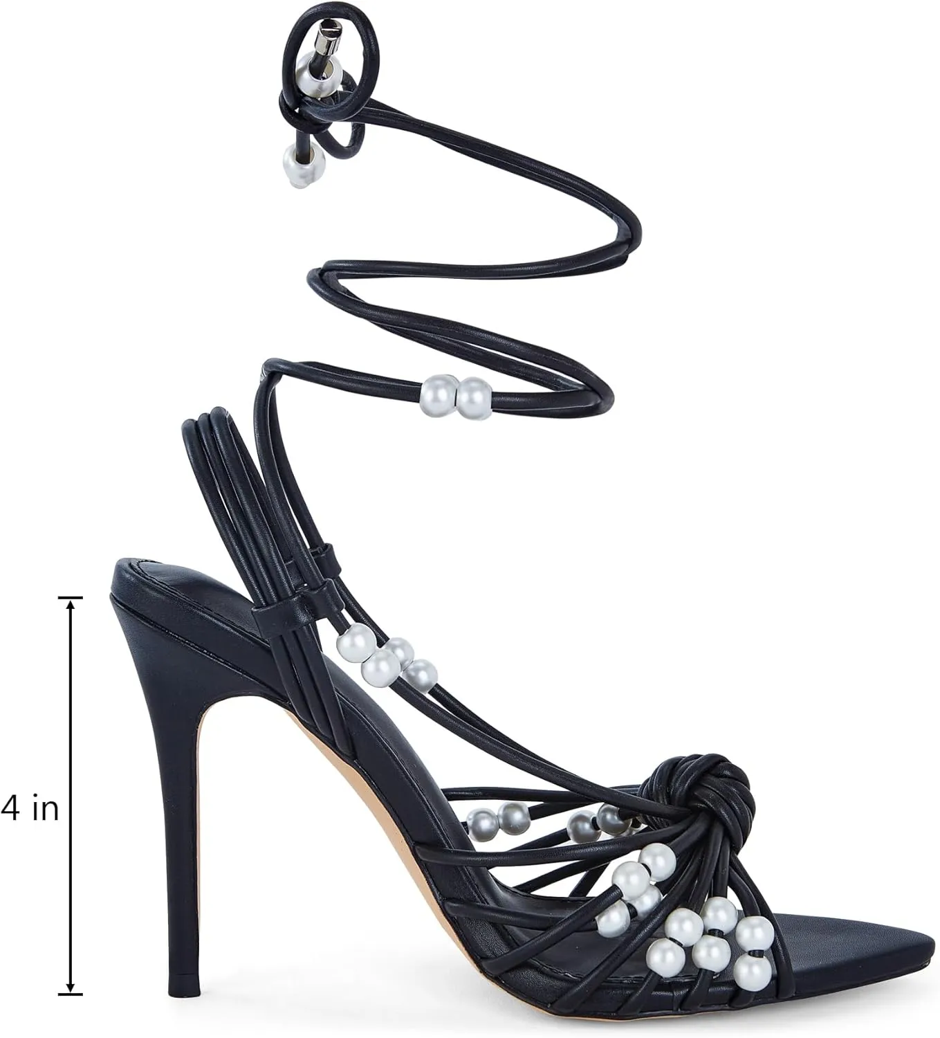 Women's Pearl Embellished Wraparound High Heel Sandals Strappy Ankle Strap Dress Shoes for Wedding Evening Party Comfortable Arch Support Formal Events Footwear