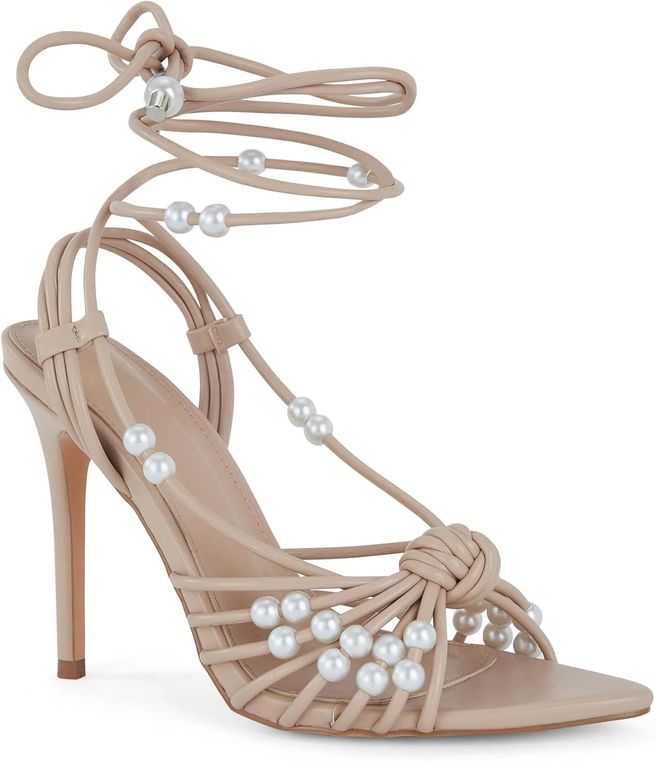 Women's Pearl Embellished Wraparound High Heel Sandals Strappy Ankle Strap Dress Shoes for Wedding Evening Party Comfortable Arch Support Formal Events Footwear