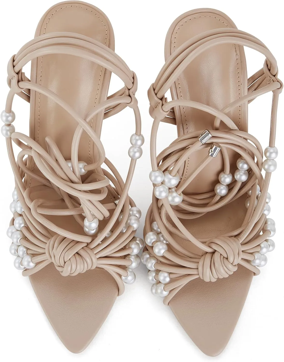 Women's Pearl Embellished Wraparound High Heel Sandals Strappy Ankle Strap Dress Shoes for Wedding Evening Party Comfortable Arch Support Formal Events Footwear