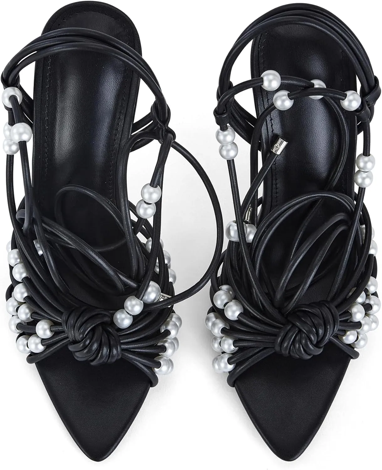 Women's Pearl Embellished Wraparound High Heel Sandals Strappy Ankle Strap Dress Shoes for Wedding Evening Party Comfortable Arch Support Formal Events Footwear