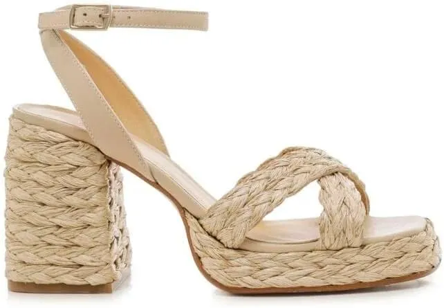 Women's Raffia Platform Square toe Chunky High heel Sandals, Adjustable buckle Ankle strap Open toe Braided Cross Straps shoes, Summer Beach Casual Comfortable shoes.