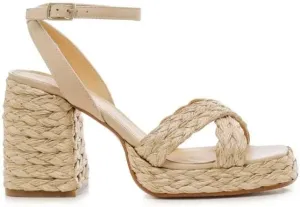 Women's Raffia Platform Square toe Chunky High heel Sandals, Adjustable buckle Ankle strap Open toe Braided Cross Straps shoes, Summer Beach Casual Comfortable shoes.