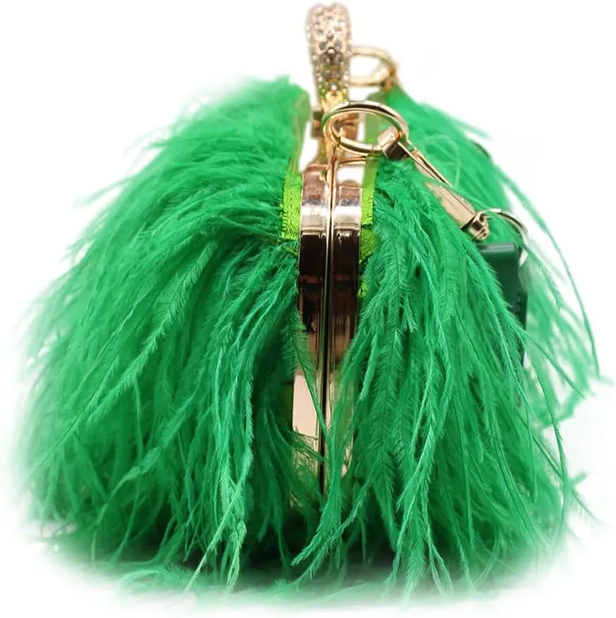 Women's Real Natural Ostrich Feather Clutch Evening Bags Fluffy Purse Handbag Feather Tote Bag for Wedding Party