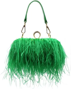 Women's Real Natural Ostrich Feather Clutch Evening Bags Fluffy Purse Handbag Feather Tote Bag for Wedding Party