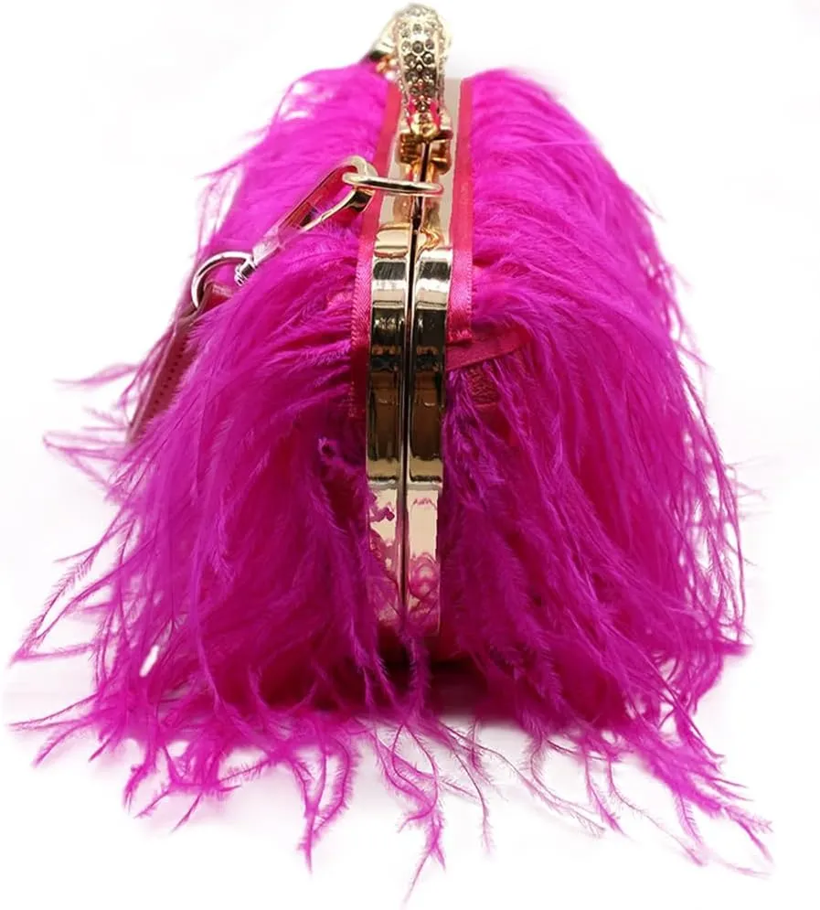Women's Real Natural Ostrich Feather Clutch Evening Bags Fluffy Purse Handbag Feather Tote Bag for Wedding Party