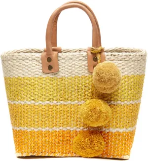 Women's Samana II Ombre Stripe Sisal Handheld Mini Tote Straw Bag w Pom Pom