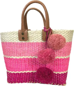 Women's Samana II Ombre Stripe Sisal Handheld Mini Tote Straw Bag w Pom Pom