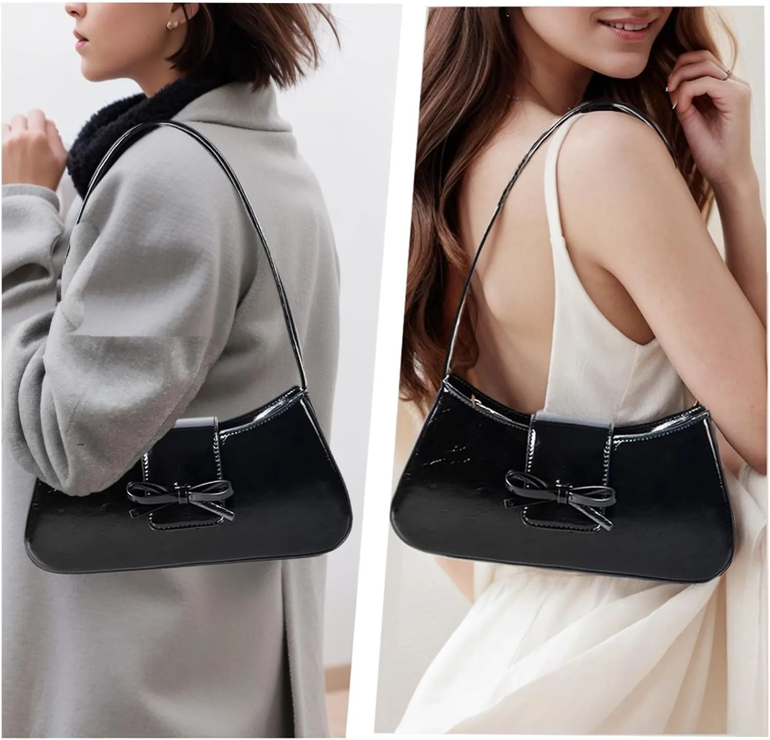 Women's Shoulder Bag Crescent Hobo Bags Vegan Leather Handbag Y2K Bow Clutch Purse