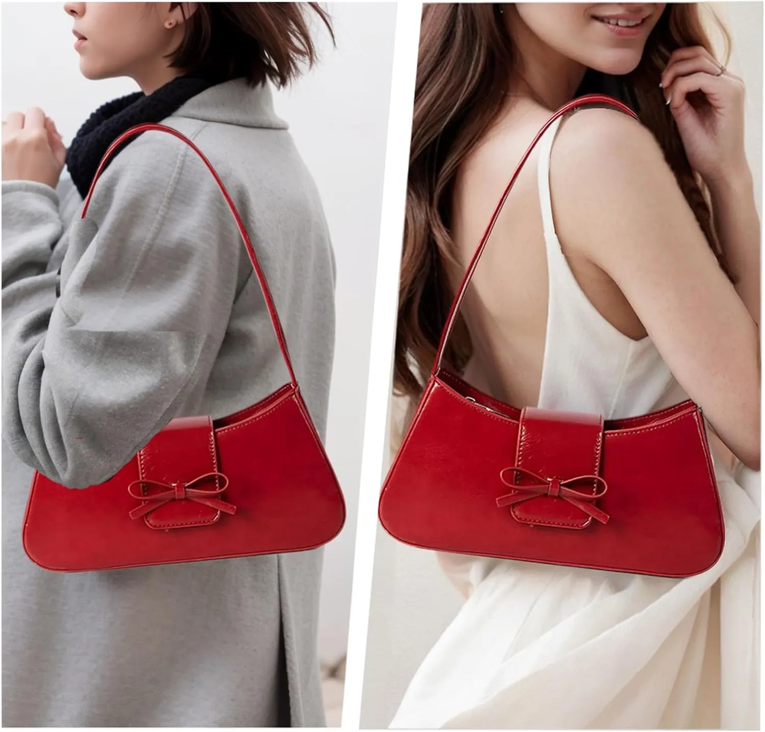 Women's Shoulder Bag Crescent Hobo Bags Vegan Leather Handbag Y2K Bow Clutch Purse