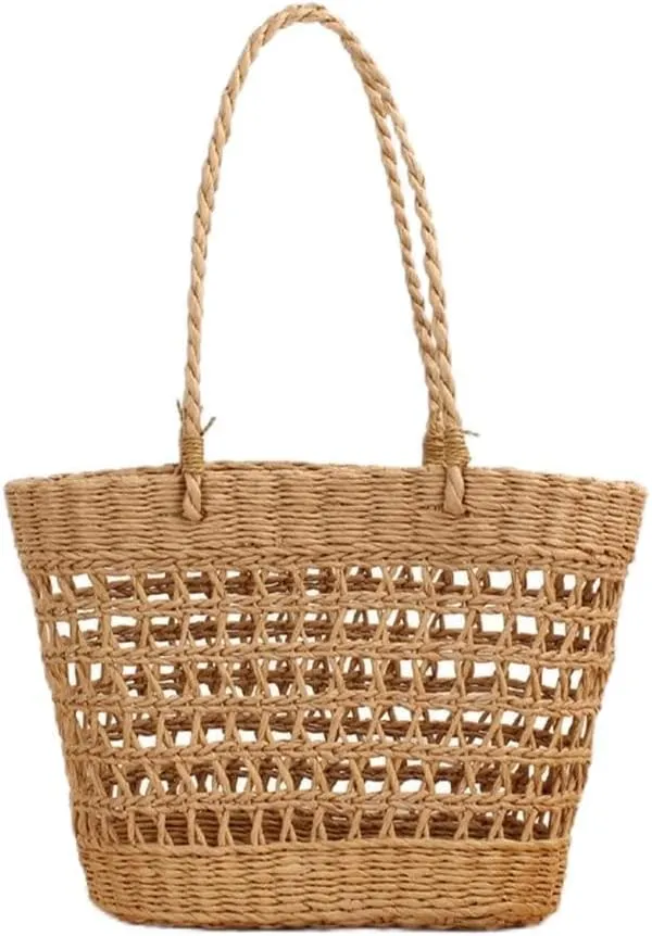 Womens Straw Bag Women's Bag Single Shoulder Straw Bag Casual Beach for Summer(Brown)
