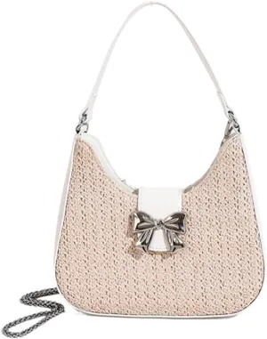 Women’s Straw Hobo Bag Summer Beach Woven Shoulder Bag Stylish Bow-knot Crossbody Bag Purse Straw Bag for Travel Vacation