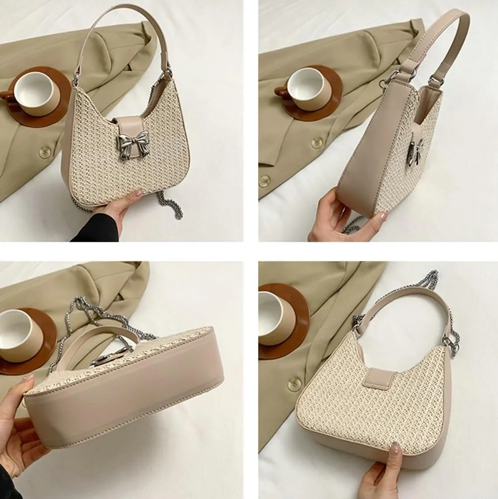 Women’s Straw Hobo Bag Summer Beach Woven Shoulder Bag Stylish Bow-knot Crossbody Bag Purse Straw Bag for Travel Vacation