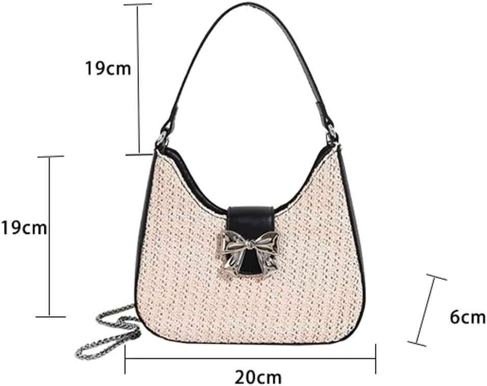 Women’s Straw Hobo Bag Summer Beach Woven Shoulder Bag Stylish Bow-knot Crossbody Bag Purse Straw Bag for Travel Vacation
