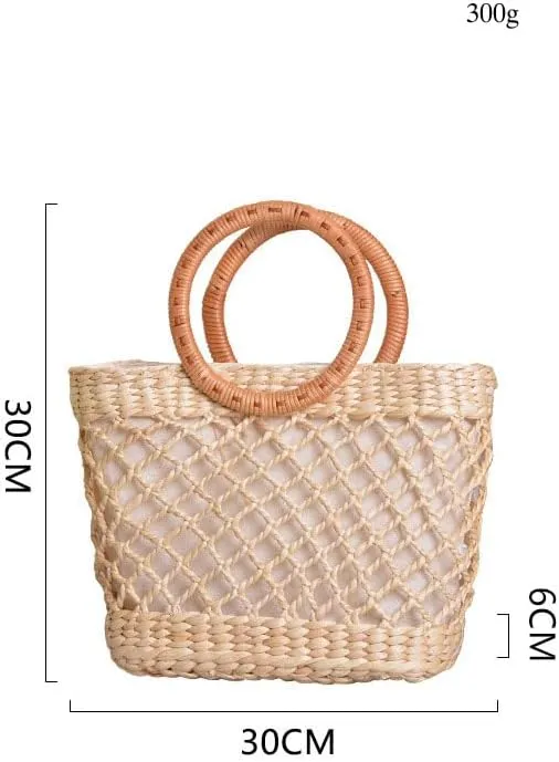 Women's Straw Shoulder Bag Women Large Woven Bag Round Handle Ring Tote Purse Retro Handbags Summer Travel Beach Handbag Hand Woven Straw Large Hobo Bag Big Capacity Handmade Bag for Girls Women E