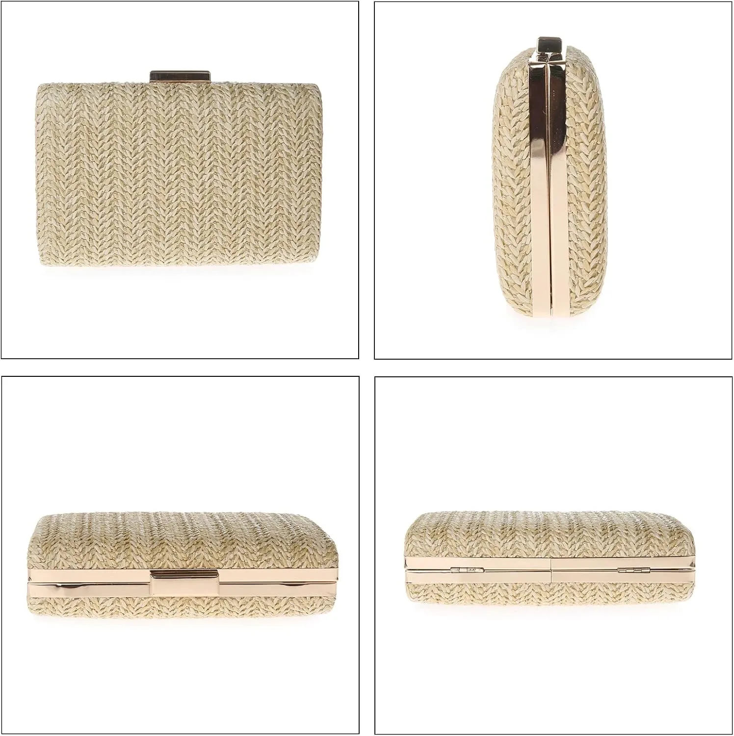 Womens Straw Woven Clutch Handmade Weaving Shoulder Bag Purse for Wedding Prom Party
