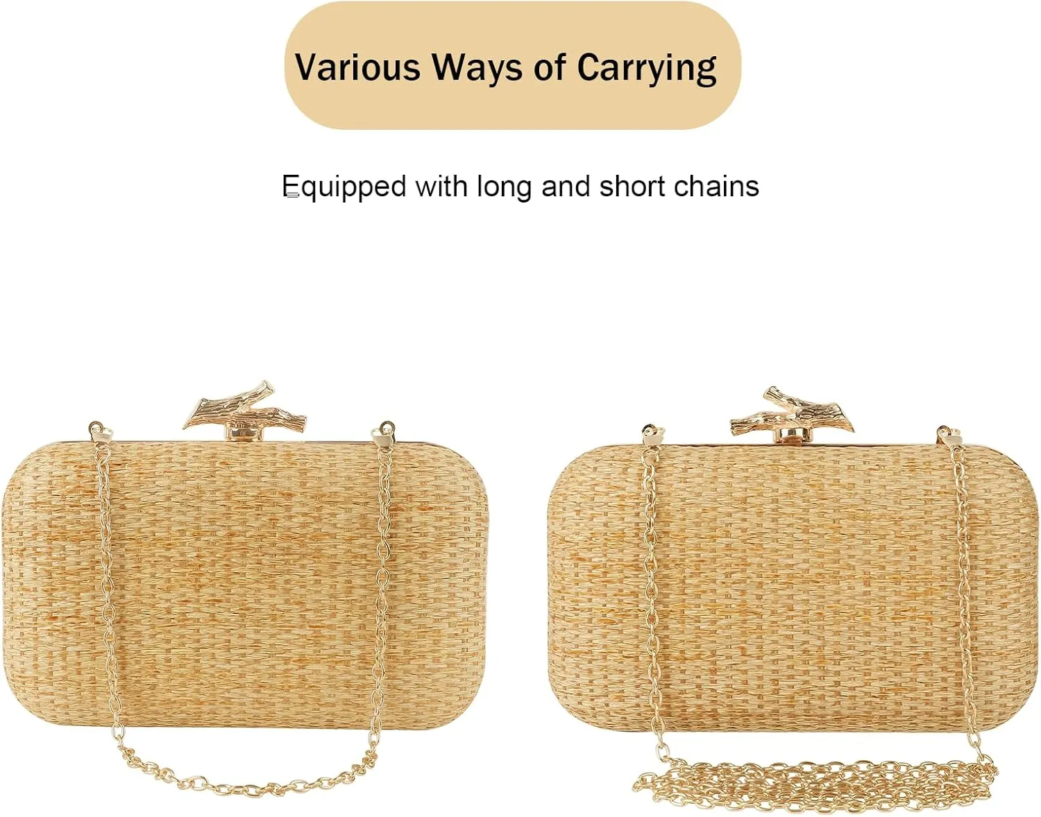 Womens Straw Woven Clutch Handmade Weaving Shoulder Bag Purse for Wedding Prom Party