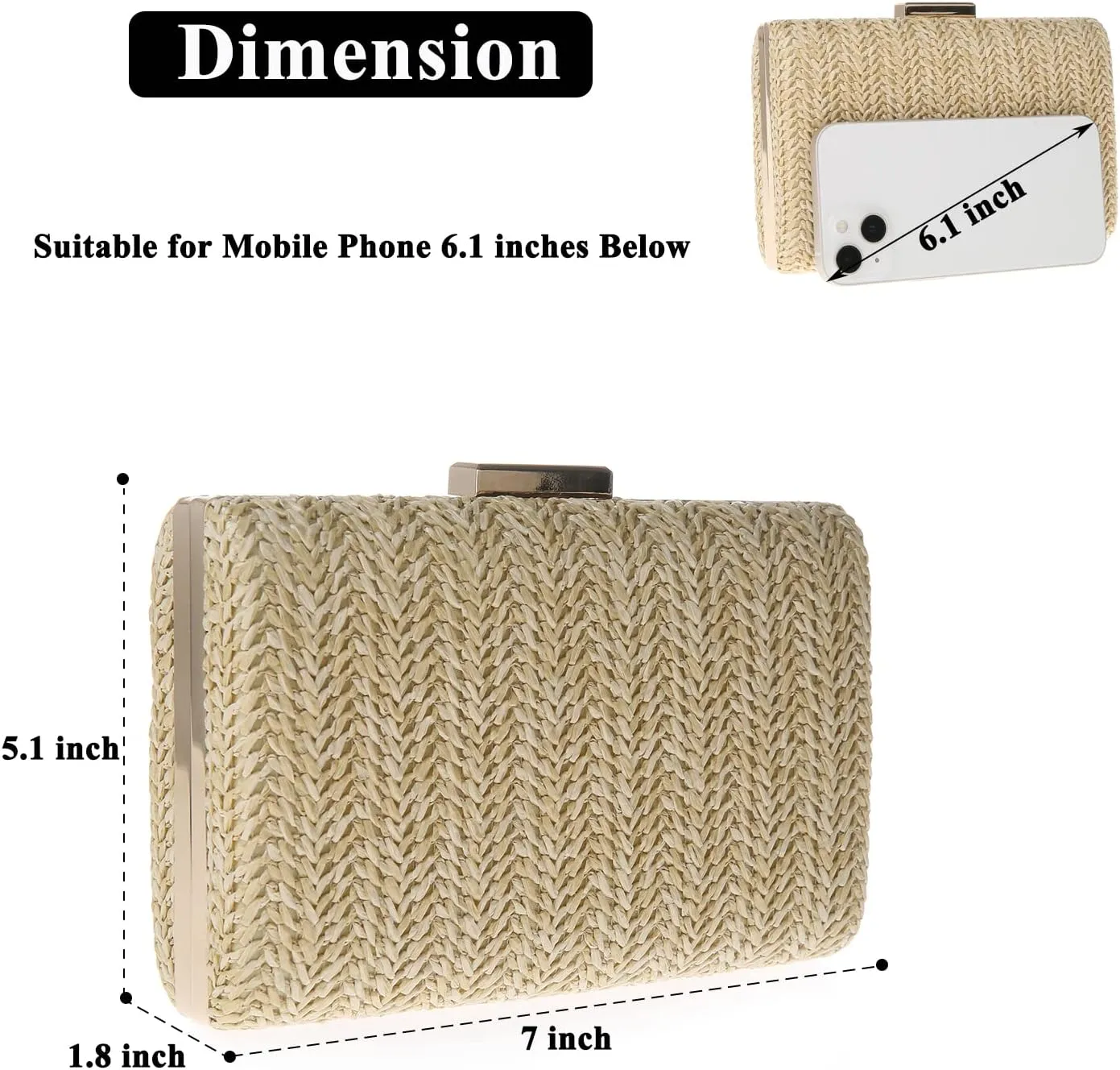 Womens Straw Woven Clutch Handmade Weaving Shoulder Bag Purse for Wedding Prom Party