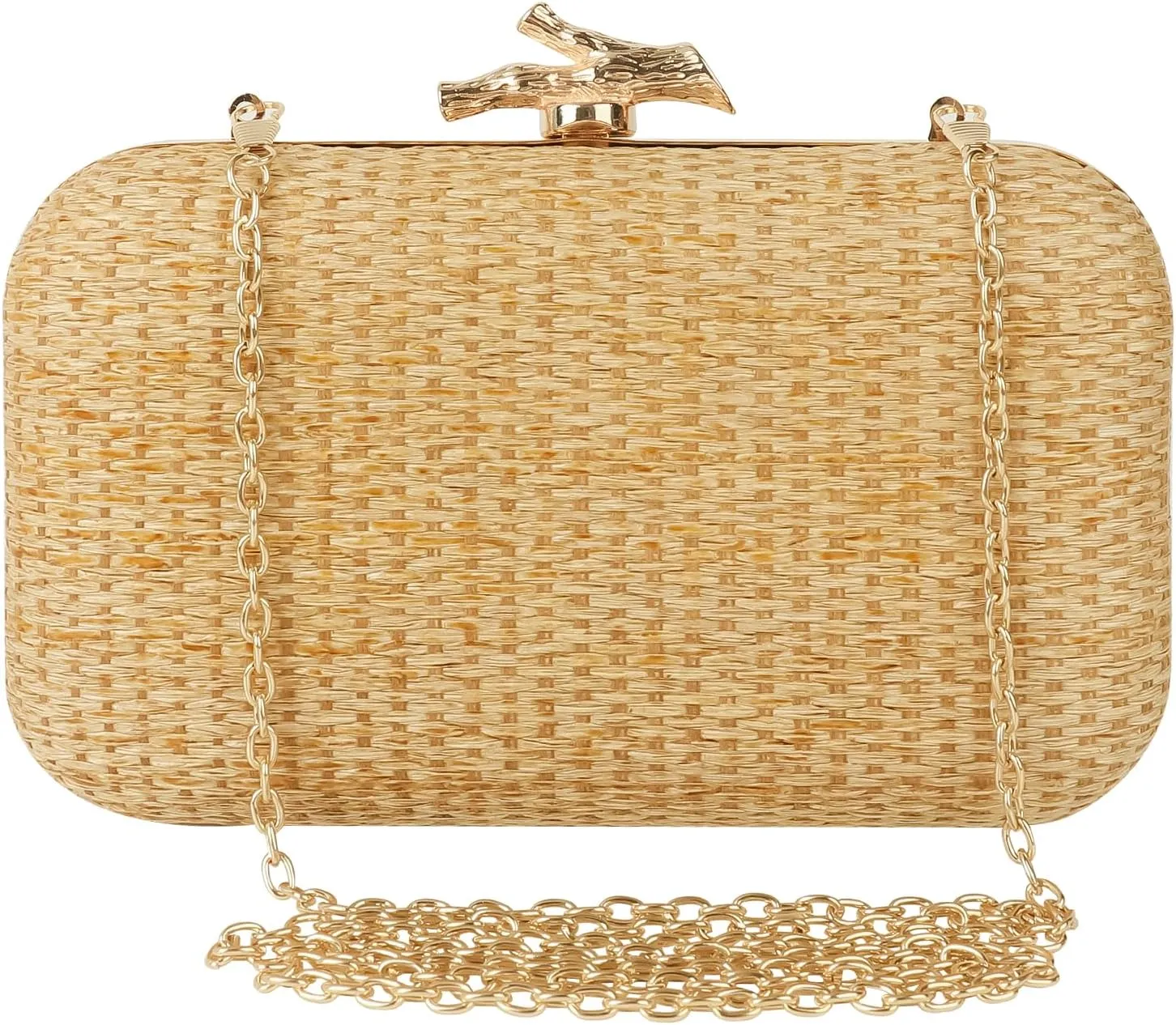 Womens Straw Woven Clutch Handmade Weaving Shoulder Bag Purse for Wedding Prom Party