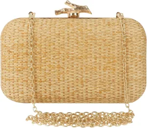 Womens Straw Woven Clutch Handmade Weaving Shoulder Bag Purse for Wedding Prom Party