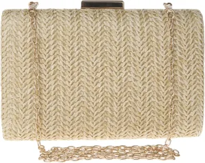Womens Straw Woven Clutch Handmade Weaving Shoulder Bag Purse for Wedding Prom Party