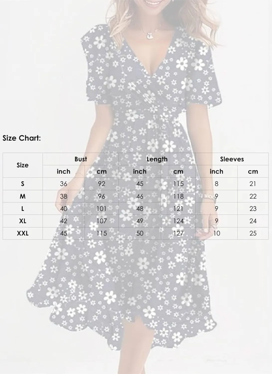 Womens Summer Lively Navy Floral Casual V Neck Puff Short Sleeve High Waist Pleated Hem Flowy Beach Midi Dress