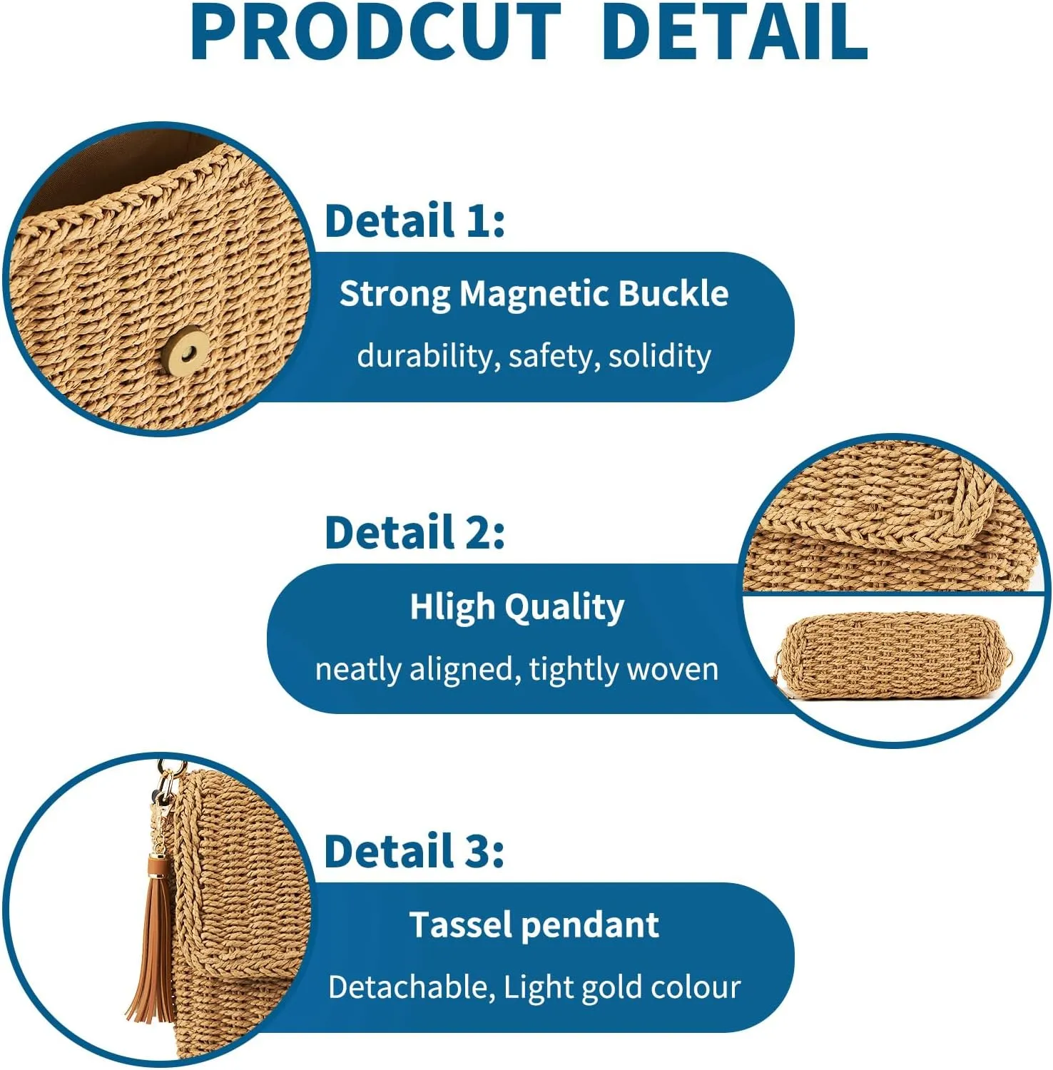 Women's Summer Straw Braided Crossbody Bag with Tassel Chain,Shoulder Straps Woven Beach Handbag Handmade Wallet Purse