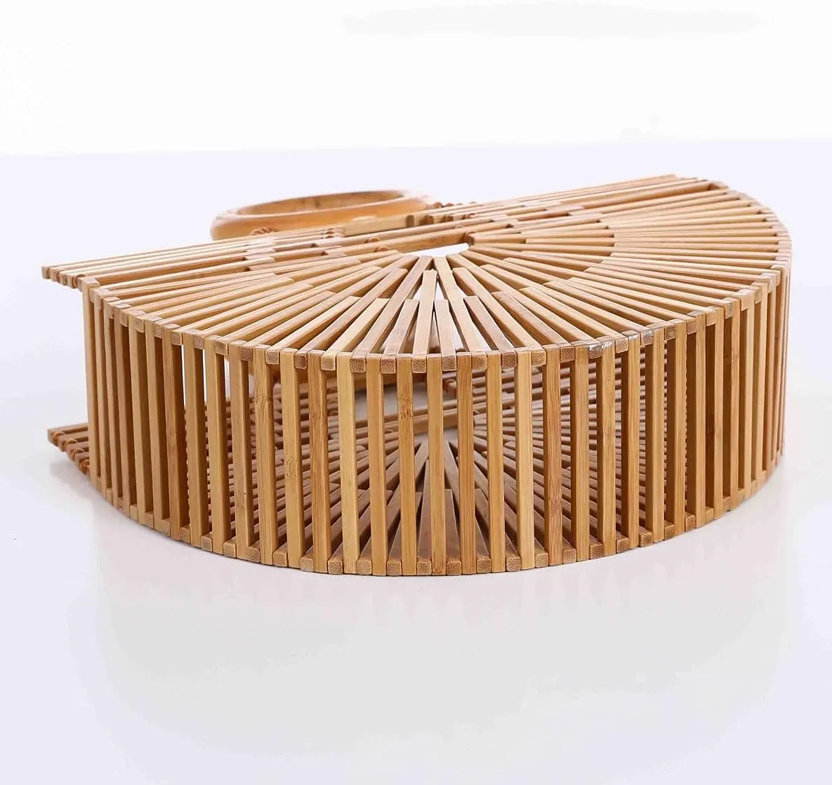 Women's Top Handle Bamboo Handbag Summer Beach Tote Bag, Natural Bamboo Handmade Purse