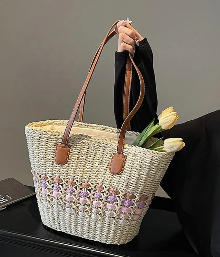 Women’s Tote Bag Straw Beach Shoulder Handbag Fashion Purse 2025 Summer Vacation Travel Woven Top Handle Bag