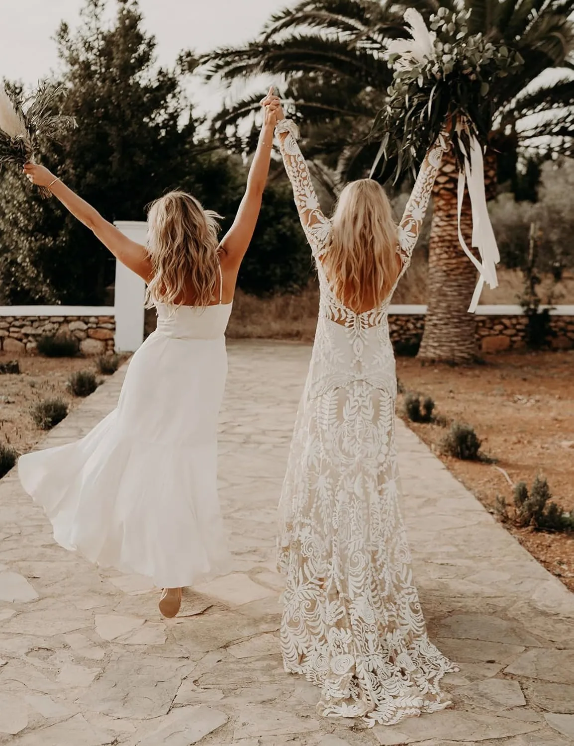 Women's Western Wedding Dress with Train 2 Pieces Long Sleeves Floral Lace Sheath Country Bridal Gown for Bride