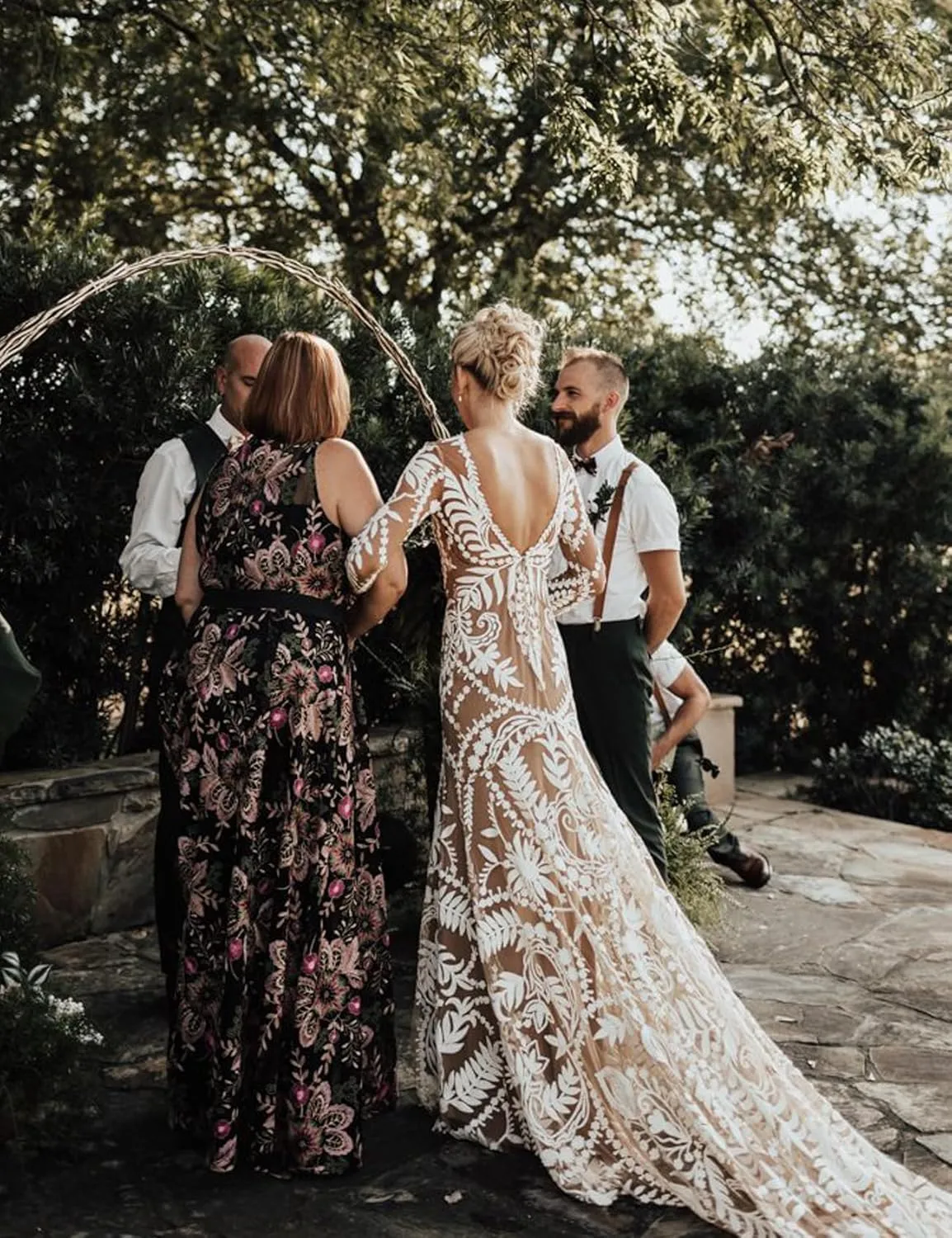 Women's Western Wedding Dress with Train 2 Pieces Long Sleeves Floral Lace Sheath Country Bridal Gown for Bride