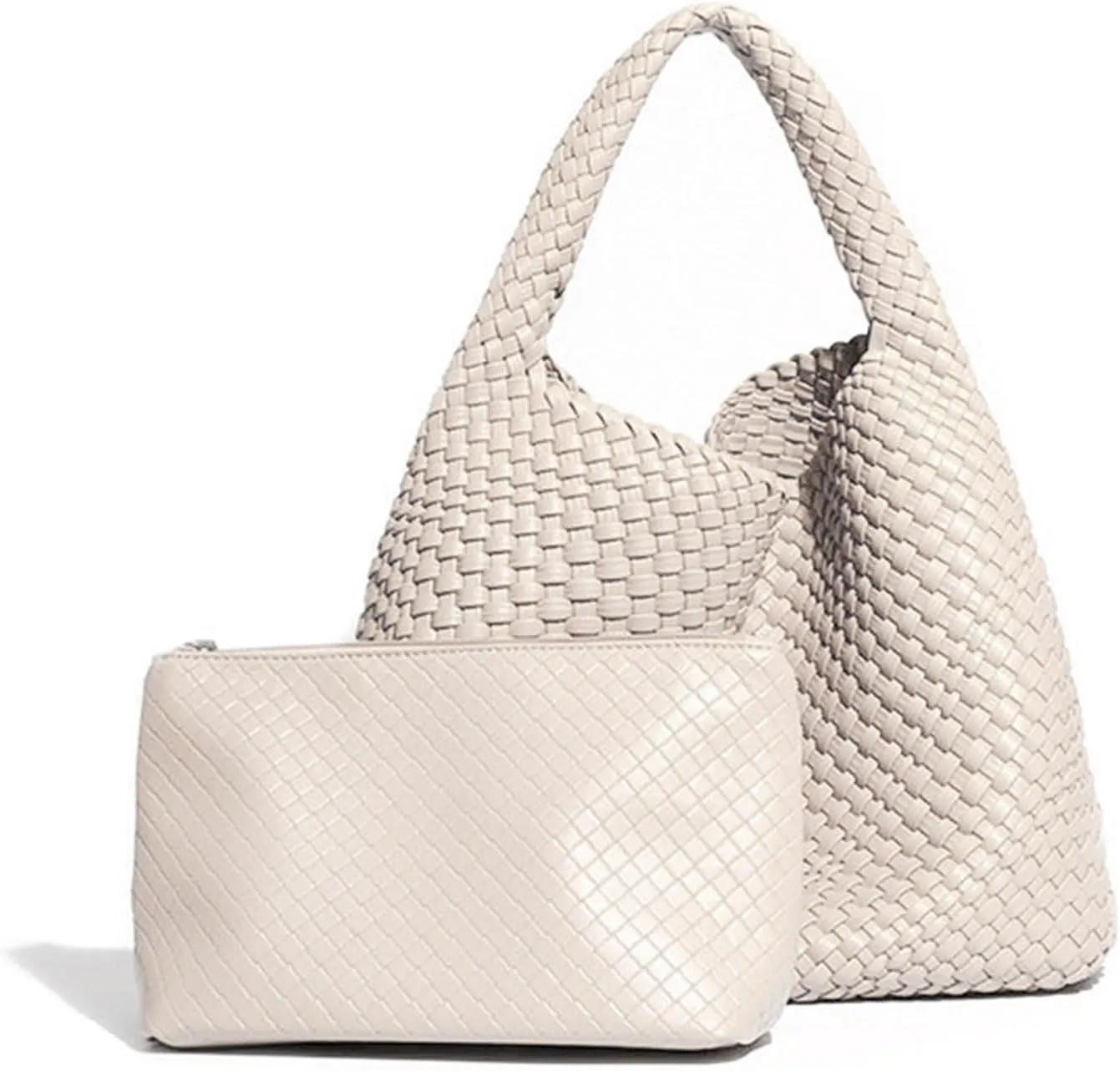 Woven Bag for Women, Fashion Woven Tote Bag Soft Vegan Leather Hobo Handbag Purse Retro Hand-woven with Clutch Pouch