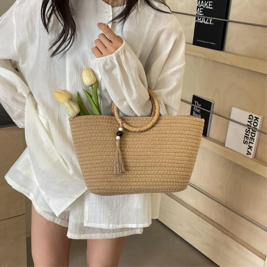 Woven Bag Women,Straw Beach Bag, Summer New Straw Fashion Shoulder Bag Seaside Holiday Style Commuter Tote Bag straw bags