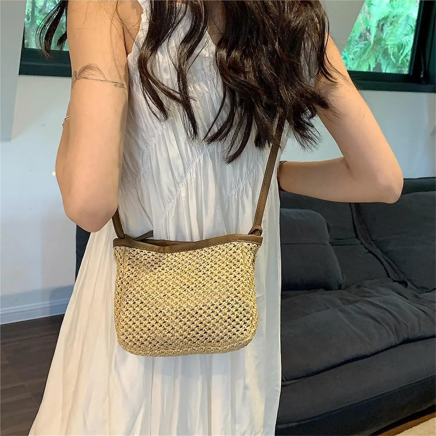 Woven Composite Shoulder Bag Durable Women Pillow Crossbody Bag For Summer Beach Outdoor Travel