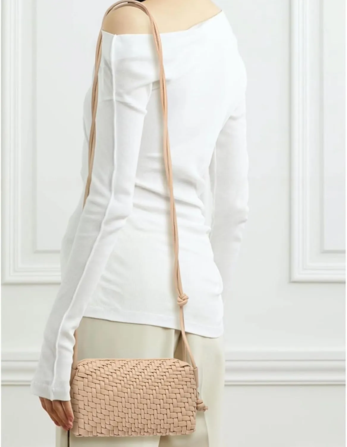 Woven Crossbody Bag for Women, Vegan Leather Trendy Purse Small Summer Shoulder Handbag with Adjustable Straps