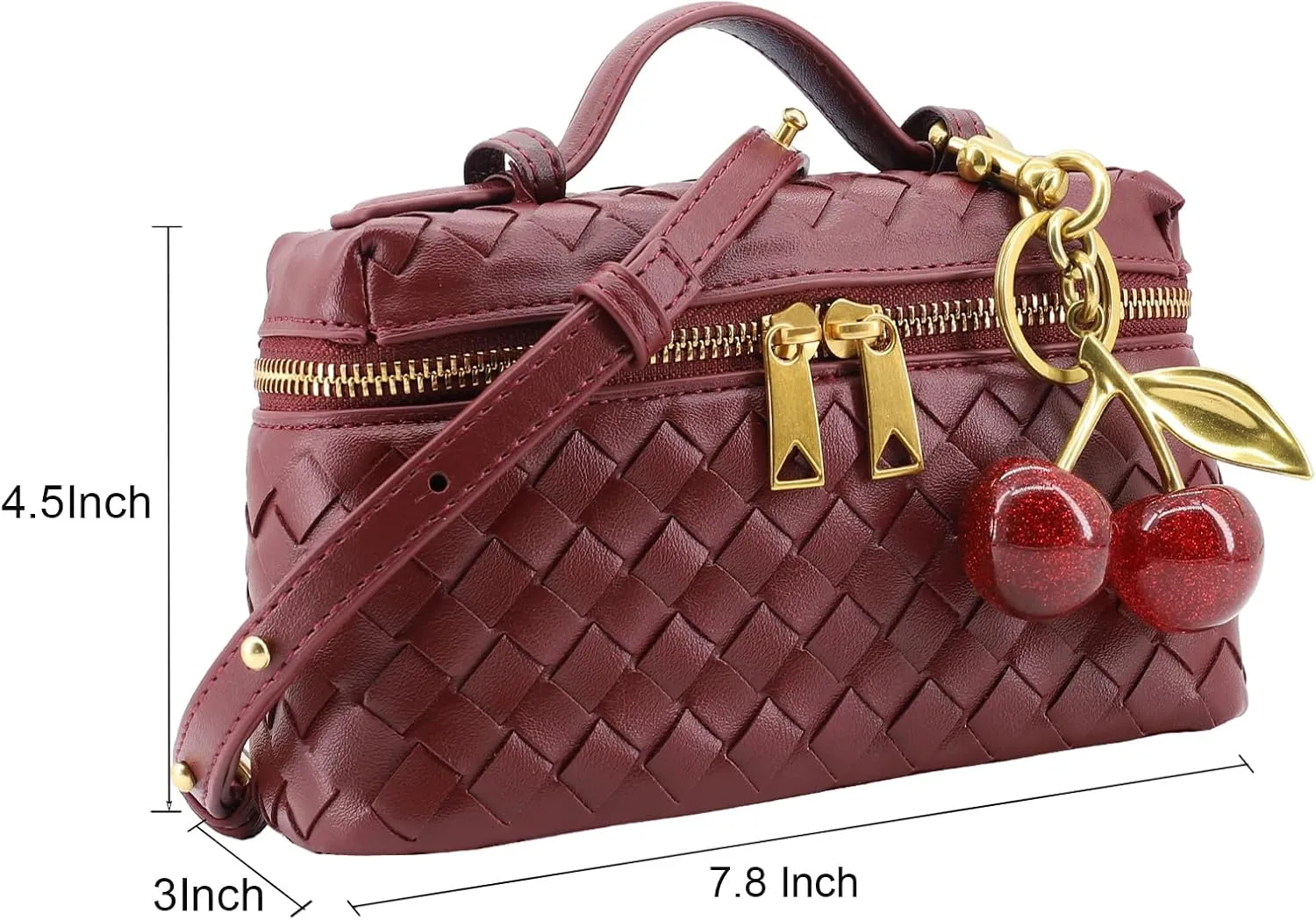 Woven Crossbody Bags for Women Trendy Clutch Purse Bag Small Top Handle Leather Handbag with Cherry Charm