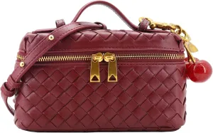 Woven Crossbody Bags for Women Trendy Clutch Purse Bag Small Top Handle Leather Handbag with Cherry Charm