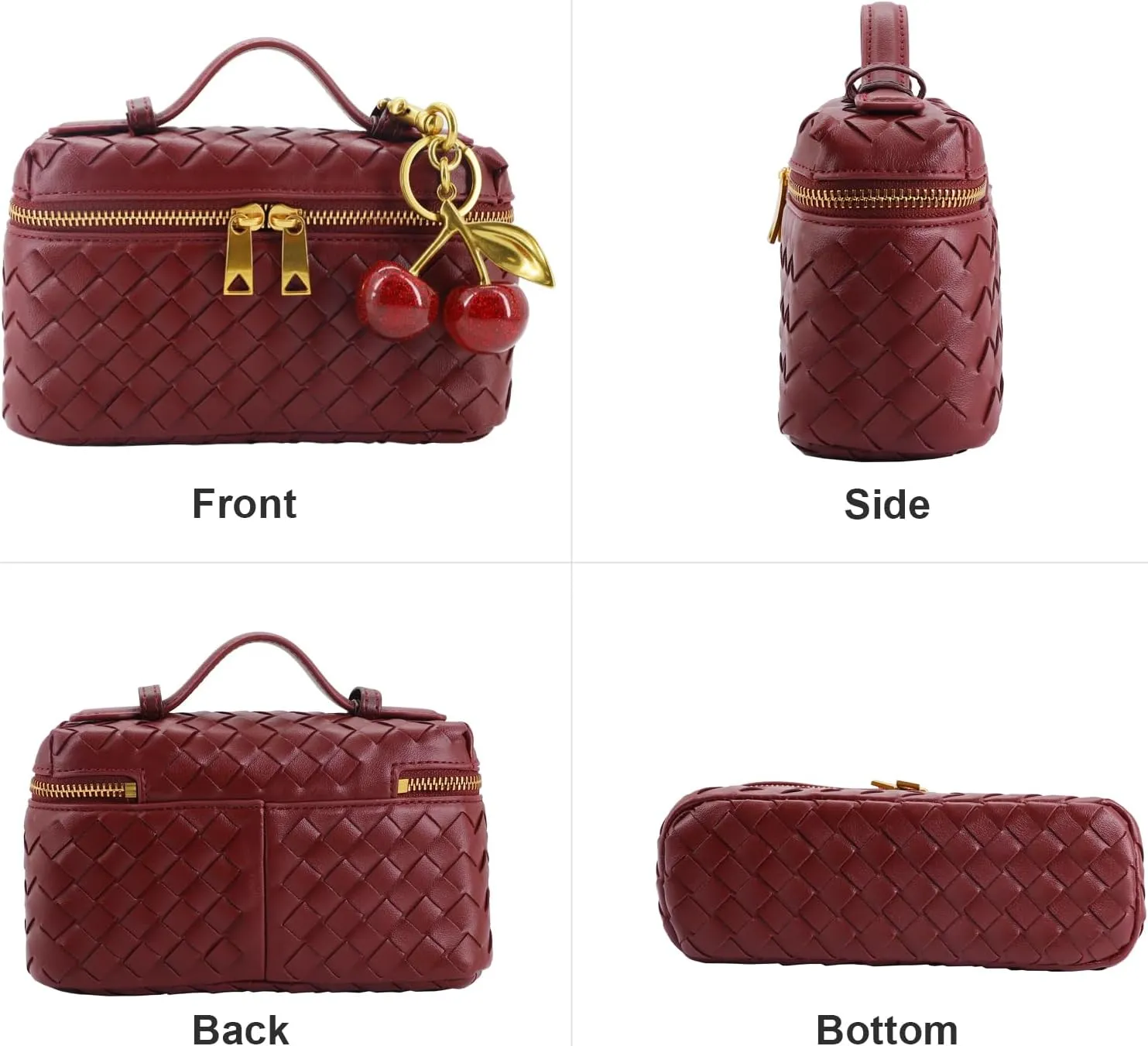 Woven Crossbody Bags for Women Trendy Clutch Purse Bag Small Top Handle Leather Handbag with Cherry Charm