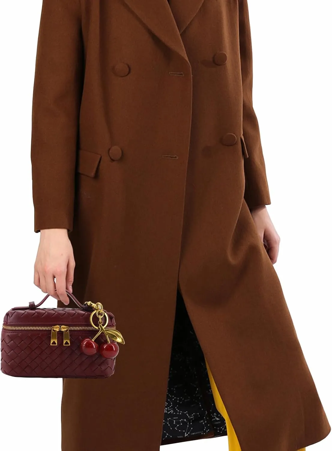 Woven Crossbody Bags for Women Trendy Clutch Purse Bag Small Top Handle Leather Handbag with Cherry Charm