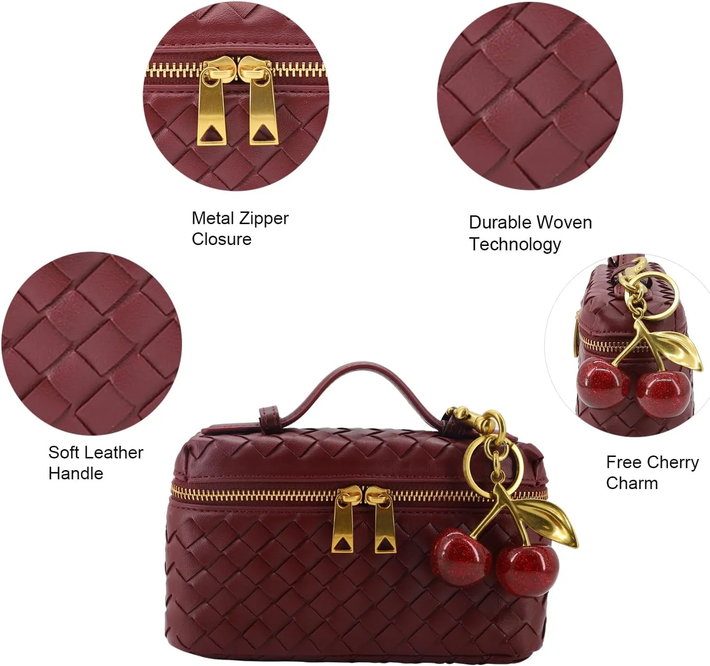Woven Crossbody Bags for Women Trendy Clutch Purse Bag Small Top Handle Leather Handbag with Cherry Charm
