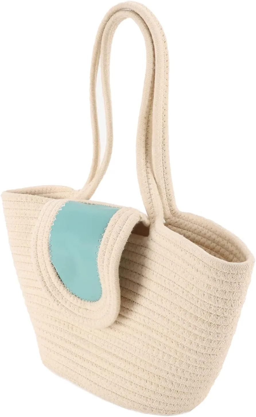 Woven Handbag Cotton Straw Shoulder Tote Handmade Purse for Women