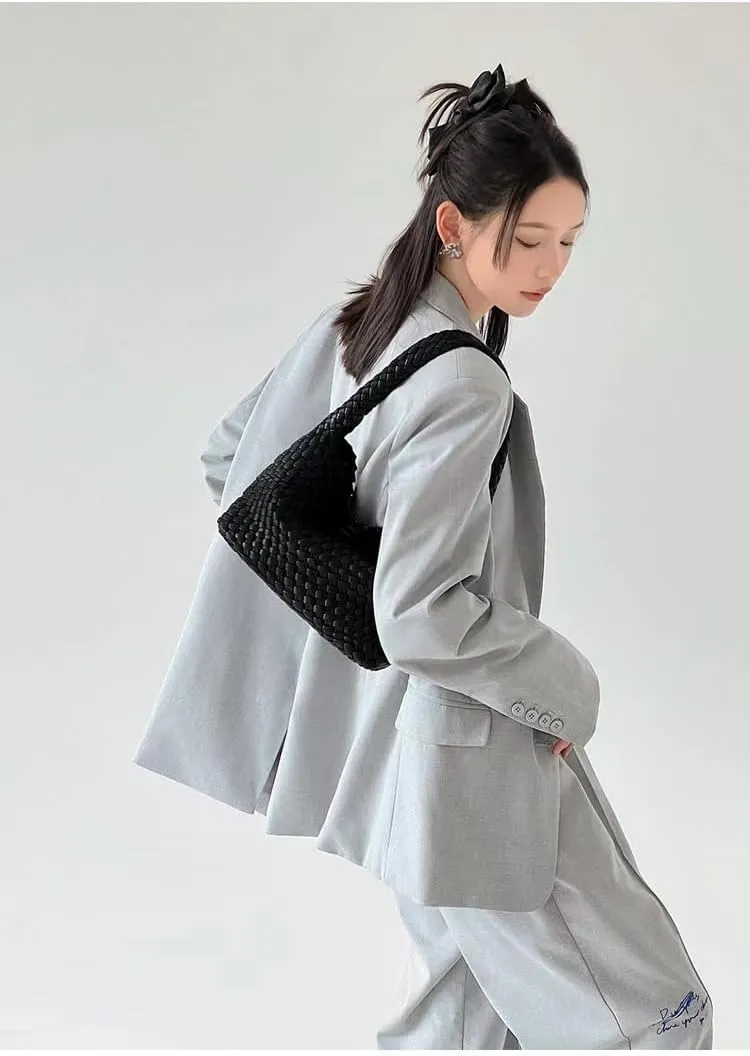 Woven Hobo Bag,Leather Woven Bag for Women,Top-handle Underarm Bags for Women,Beach Travel Handbag