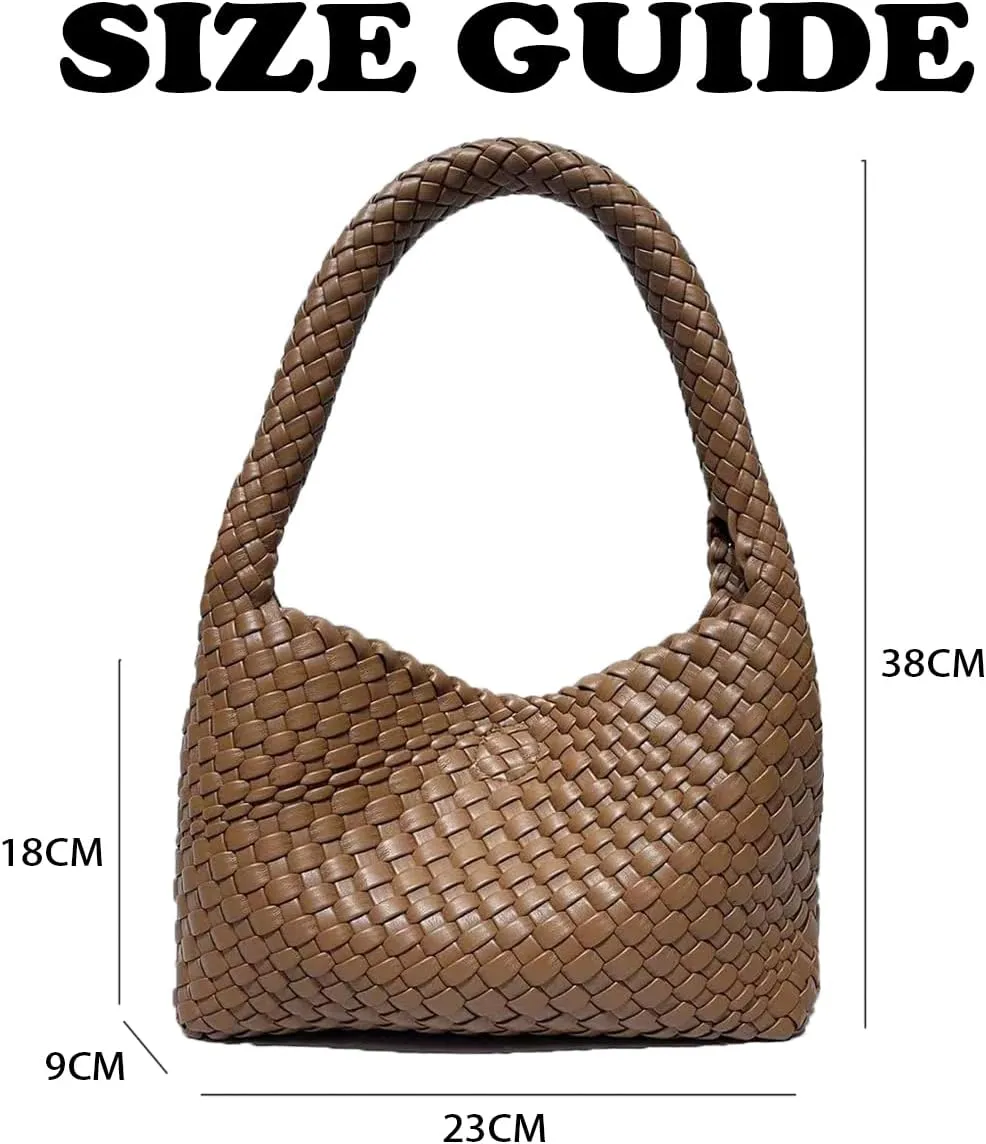 Woven Hobo Bag,Leather Woven Bag for Women,Top-handle Underarm Bags for Women,Beach Travel Handbag