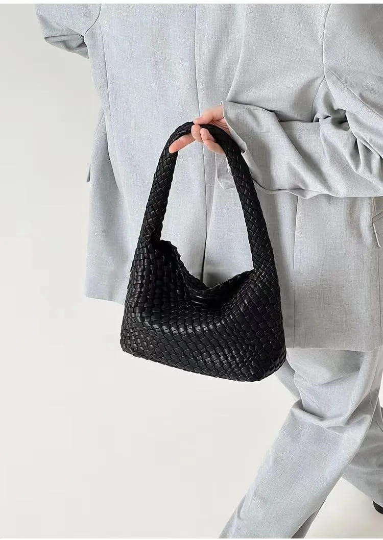 Woven Hobo Bag,Leather Woven Bag for Women,Top-handle Underarm Bags for Women,Beach Travel Handbag
