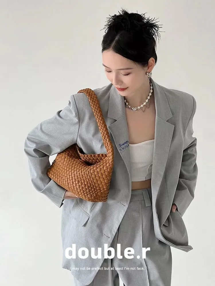 Woven Hobo Bag,Leather Woven Bag for Women,Top-handle Underarm Bags for Women,Beach Travel Handbag
