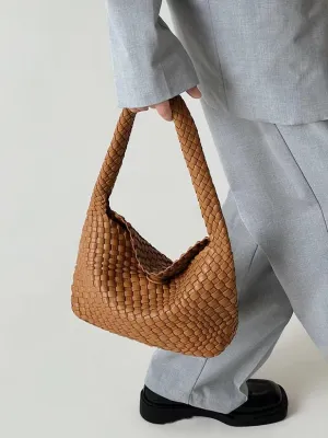 Woven Hobo Bag,Leather Woven Bag for Women,Top-handle Underarm Bags for Women,Beach Travel Handbag