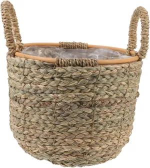 Woven Storage Basket with Plastic Lining and Handle Versatile Plant Pot for Home Decor Rustic Style Flower Basket for Modern Farmhouse and Minimalist Spaces