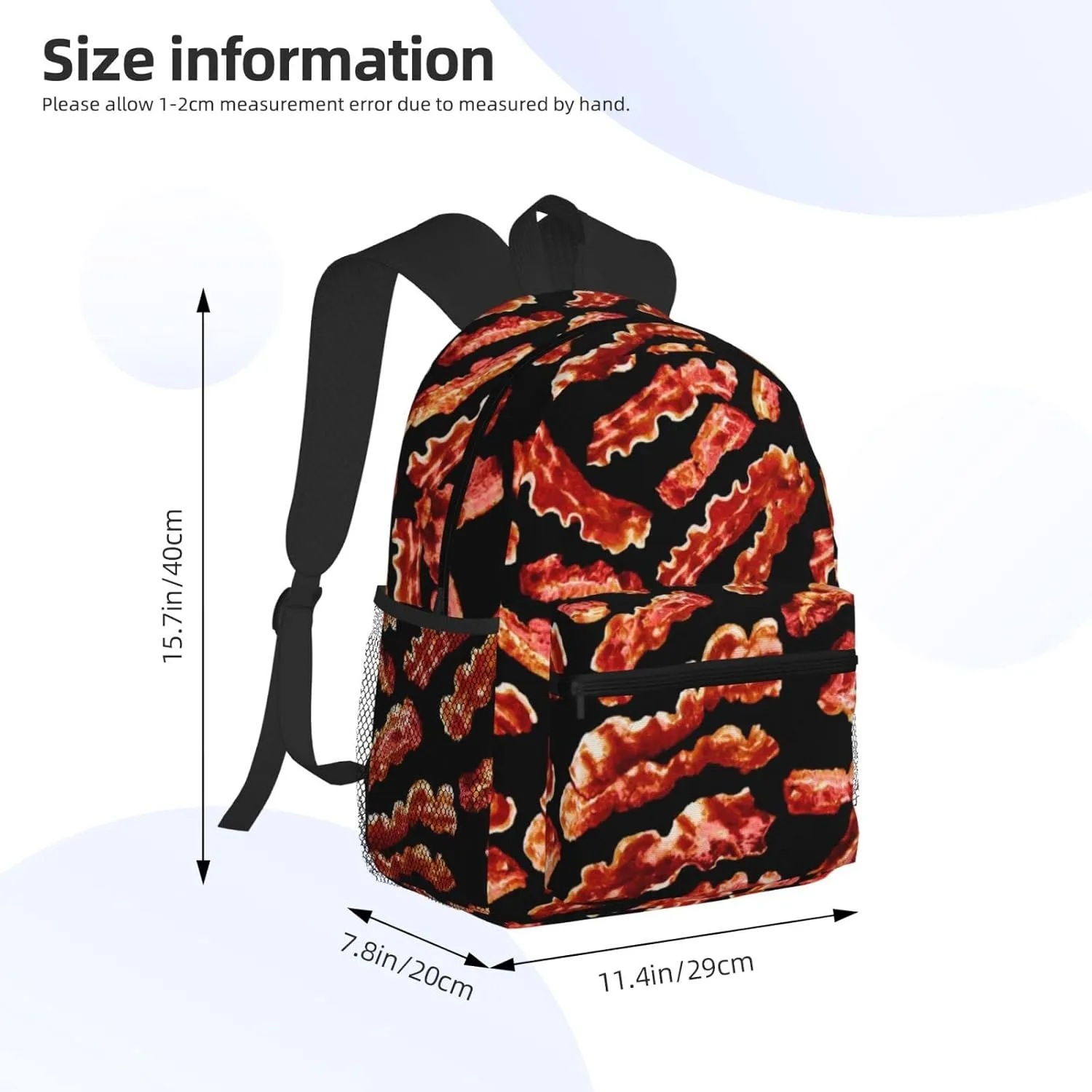 Wurton Bacon Pattern Print Multipurpose Casual Bag With Fashionable Travel,Work Outdoor Activities Backpack