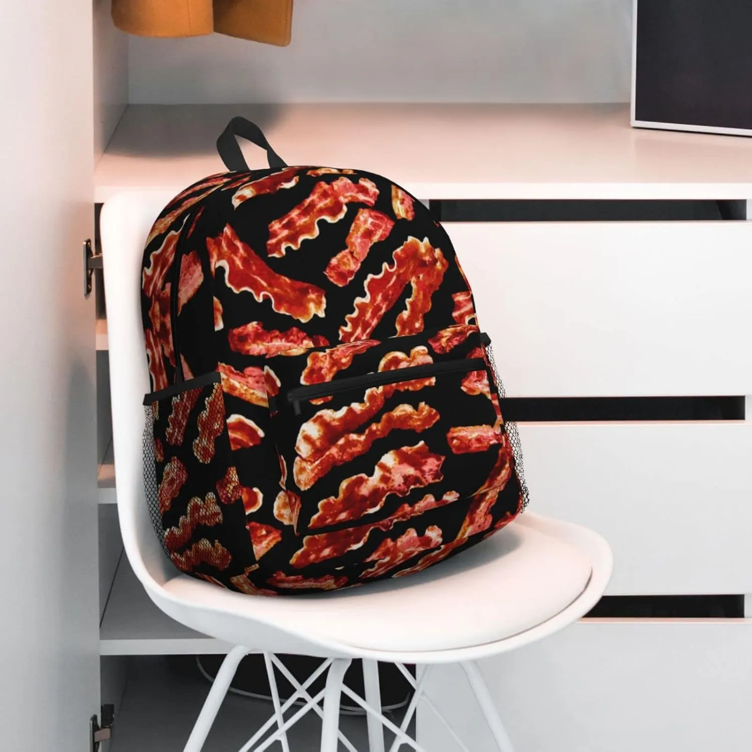 Wurton Bacon Pattern Print Multipurpose Casual Bag With Fashionable Travel,Work Outdoor Activities Backpack