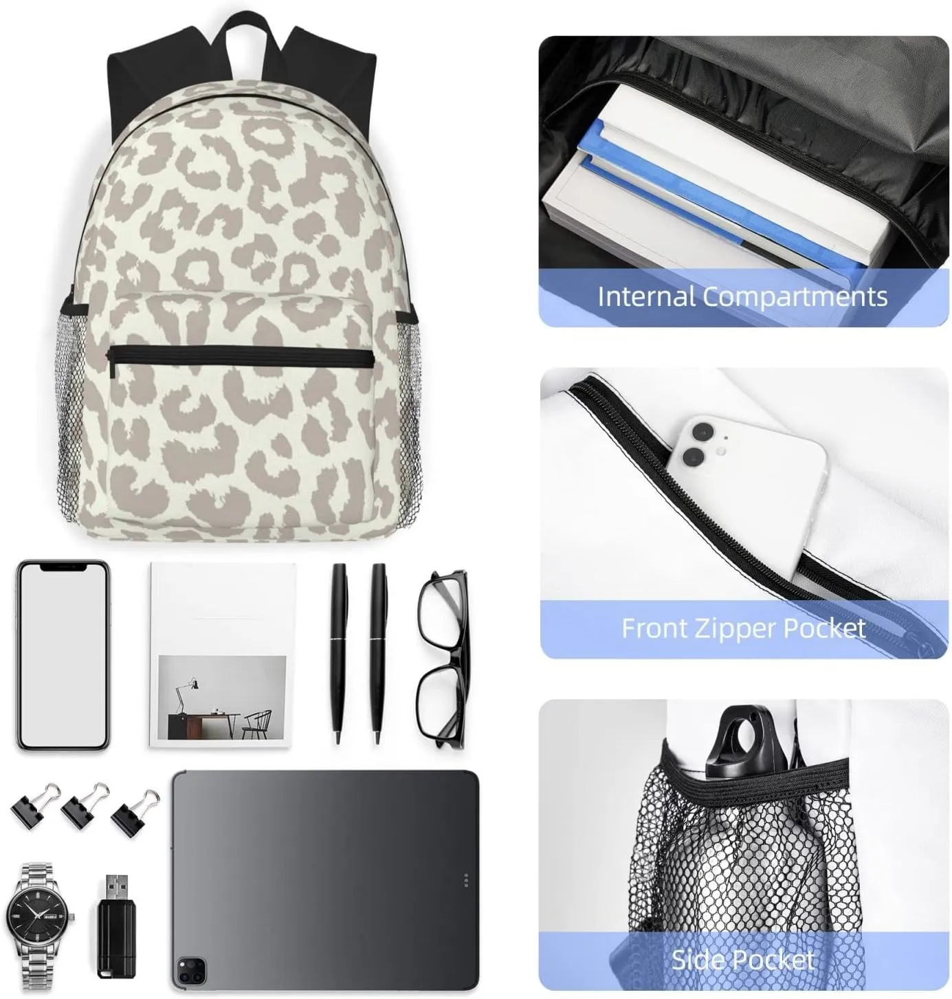Wurton Brown Pattern Leopard Print Multipurpose Casual Bag With Fashionable Travel,Work Outdoor Activities Backpack