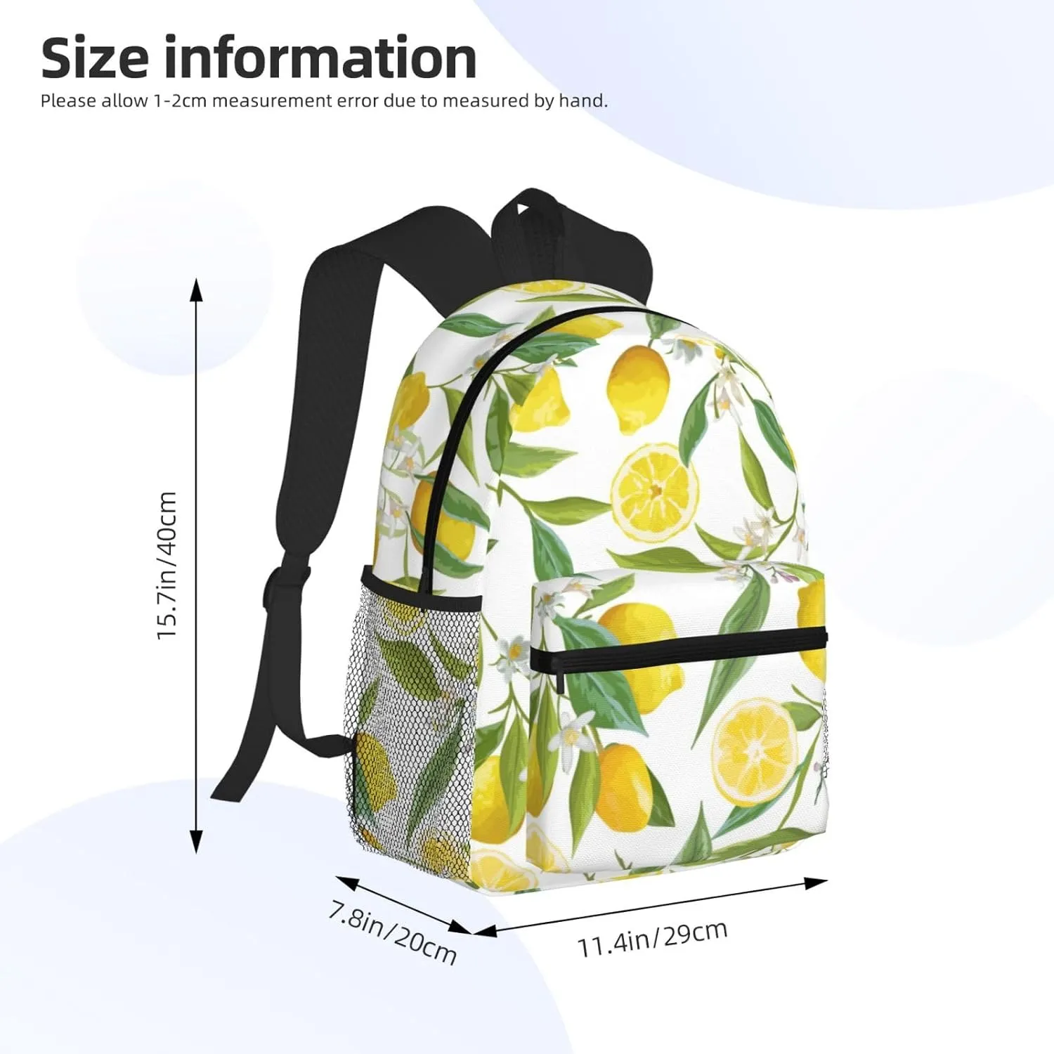 Wurton Fresh Tropical Lemons Print Multipurpose Casual Bag With Fashionable Travel,Work Outdoor Activities Backpack